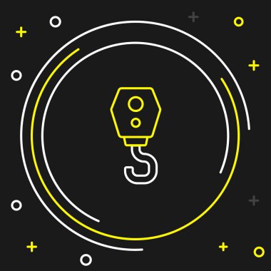 Çizgi turna kancası simgesi siyah arkaplanda izole edildi. Endüstriyel kanca ikonu. Renkli taslak konsepti. Vektör.