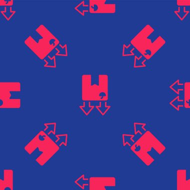 Kırmızı karton kutu, mavi arkaplanda izole edilmiş trafik sembolü simgesi. Kutu, paket, paket işareti. Teslimat, ulaşım ve nakliye. Vektör.