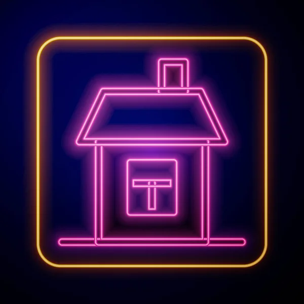 发光的霓虹灯屋图标孤立在黑色背景 家庭标志 — 图库矢量图片