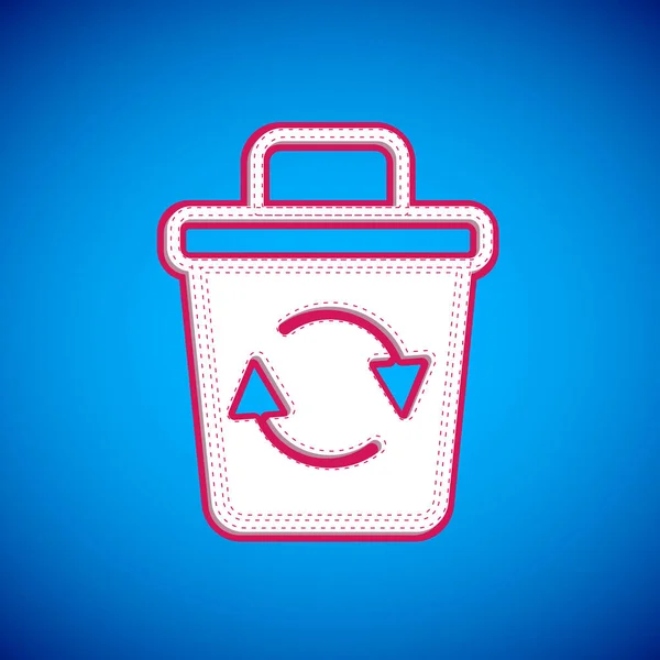 Corbeille Blanche Avec Icône Symbole Recyclage Isolé Sur Fond Bleu — Image vectorielle