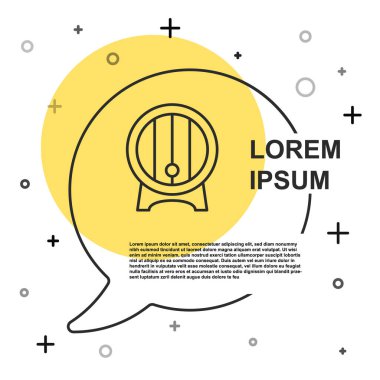 Siyah çizgi tahta fıçı rafta ve beyaz arka planda durdurma simgesi var. Rastgele dinamik şekiller. Vektör.