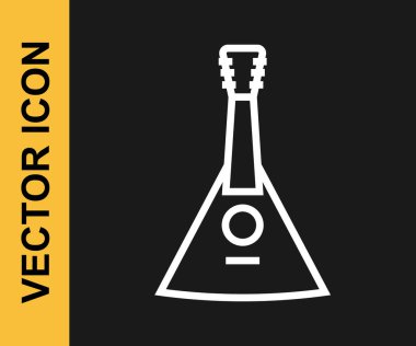 Beyaz çizgi müzik aleti Balalaika simgesi siyah arkaplanda izole edildi. Vektör.