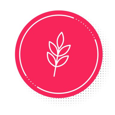 Beyaz çizgi Yaprak simgesi beyaz arkaplanda izole edildi. İşaret bırakıyor. Taze doğal ürün sembolü. Kırmızı daire düğmesi. Vektör.