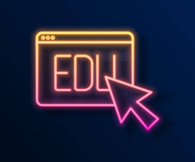 Parlayan neon hattı Online eğitim ve mezuniyet ikonu siyah arka planda izole edildi. İnternetteki öğretmen monitörde. Giyinme ve video semineri öğrenme. Vektör.