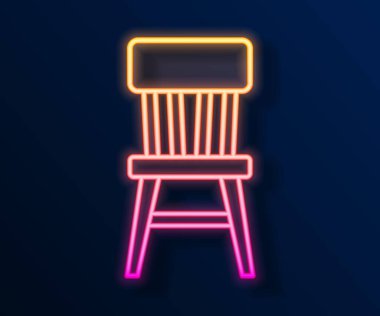 Parlayan neon çizgili sandalye simgesi siyah arkaplanda izole edildi. Vektör.