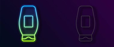 Siyah arkaplanda parlayan neon hattı şampuan ikonu. Vektör.