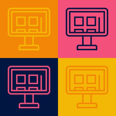 Pop Art Line Online alışveriş ekran simgesinden izole edilmiş renk arkaplanı. Konsept e-ticaret, e-ticaret, online iş pazarlama. Vektör.