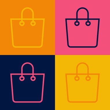 Pop sanat eseri kağıt poşet ikonu renk arkaplanında izole edilmiş. Paket işareti. Vektör.