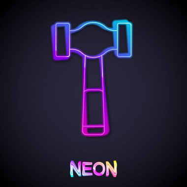 Parlayan neon hattı Çekiç simgesi siyah arkaplanda izole edildi. Tamir için bir araç. Vektör.