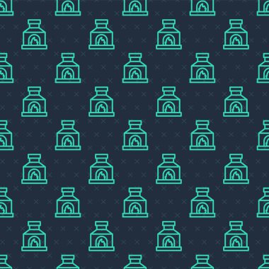 Yeşil çizgi Blacksmith fırın ikonu mavi arka planda izole edilmiş pürüzsüz desen. Vektör.