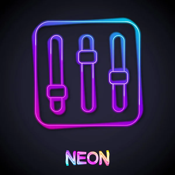Glowing Neon Line Sound Mixer Controller Icon Isolated Black Background — Stock Vector