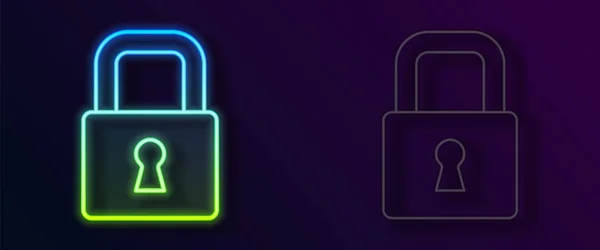 Glowing Neon Line Lock Icon Isolated Black Background Padlock Sign — Stock vektor