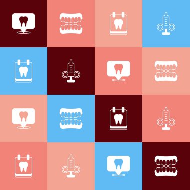 Popüler sanat kliniği konumu Takvim Takvimi diş ve şırınga ikonuyla ayarla. Vektör.