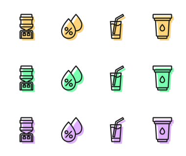 Glass hattını su soğutuculu damla yüzdesiyle ayarla ve kartuş simgesini filtrele. Vektör.