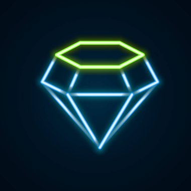 Parlayan neon çizgisi simgesi siyah arkaplanda izole edildi. Mücevher sembolü. Mücevher taşı. Renkli taslak konsepti. Vektör.