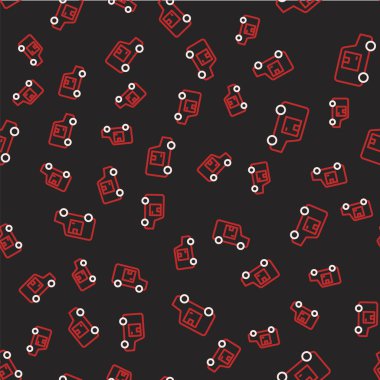 Çizgi teslimat kamyonu ikonu siyah arka planda izole edilmiş kusursuz desen. Vektör.