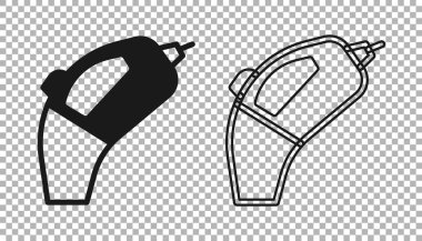 Siyah taşınabilir elektrikli süpürge ikonu şeffaf arkaplanda izole edildi. Vektör.