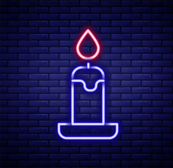 Brillante Línea Neón Vela Ardiente Icono Del Candelero Aislado Fondo — Vector de stock