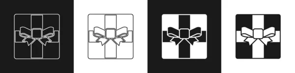 Set Icône Boîte Cadeau Isolé Sur Fond Noir Blanc Joyeux — Image vectorielle