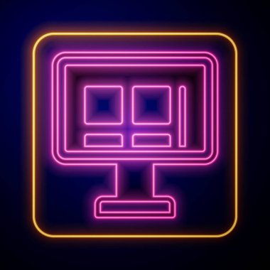 Glowing neon Online shopping on screen icon isolated on black background. Concept e-commerce, e-business, online business marketing. Vector.