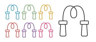 Beyaz arkaplanda ip atlama simgesini ayır. İp atlıyorum. Spor malzemeleri. Simgeleri renklendirin. Vektör.