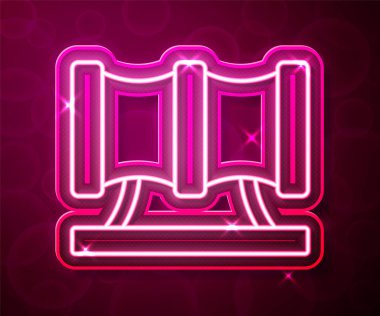 Parlayan neon hattı Kid oyun alanı kaydırak borusu ikonu kırmızı arkaplanda izole edildi. Vektör.