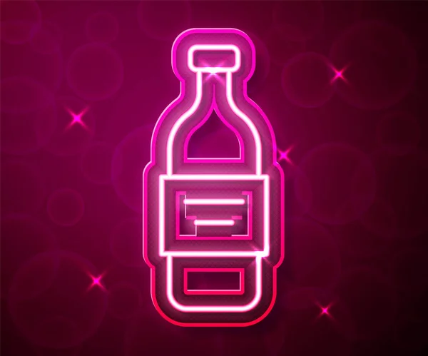 Leuchtende Neon Linie Glasflasche Wodka Symbol Isoliert Auf Rotem Hintergrund — Stockvektor