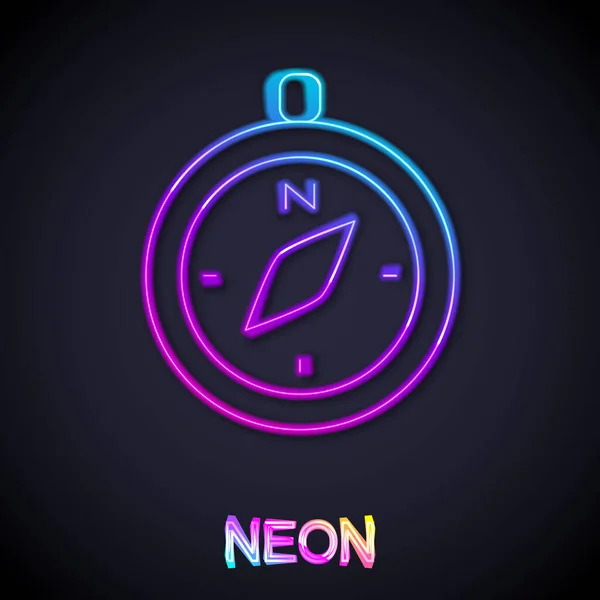 Gloeiende Neon Lijn Kompas Pictogram Geïsoleerd Zwarte Achtergrond Windrose Navigatiesymbool — Stockvector