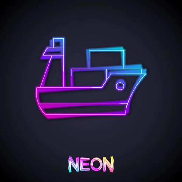 Glödande Neon Line Lastfartyg Ikon Isolerad Svart Bakgrund Vektor — Stock vektor