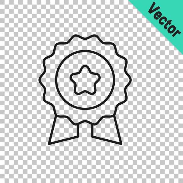 Медаль Чорної Лінії Зіркою Ізольовано Прозорому Фоні Символ Переможця Векторні — стоковий вектор