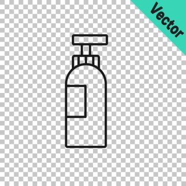 Siyah çizgili şampuan şişesi, şeffaf arka planda izole edilmiş. Vektör.