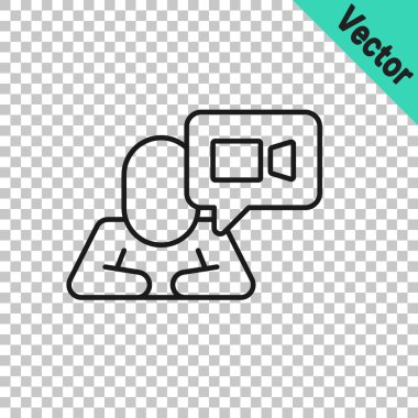 Siyah çizgi Görüntü sohbet konferansı simgesi şeffaf arkaplanda izole edildi. Çevrimiçi iş görüşmesi formu. Uzak proje yönetimi. Vektör.