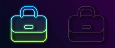 Parlayan neon hattı evrak çantası simgesi siyah arkaplanda izole edildi. İş ilanı. İş portföyü. Vektör.