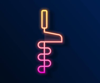 Siyah arka planda izole edilmiş balıkçı ikonu için parlayan neon çizgili El matkabı. Vektör.