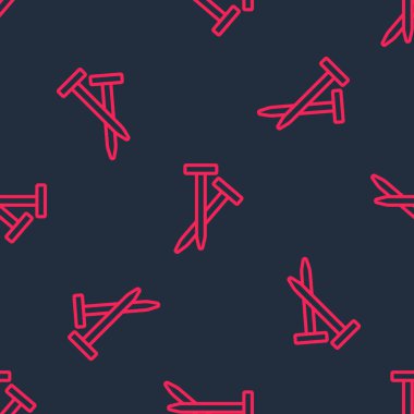 Kırmızı çizgili metal çivi simgesi siyah arkaplanda izole edilmiş. Vektör.