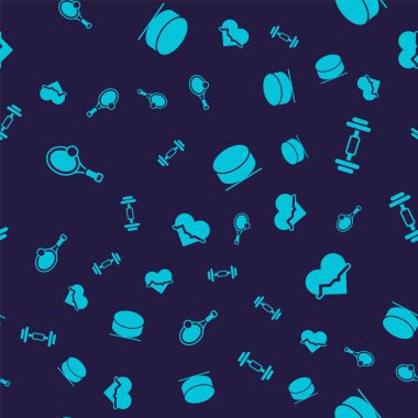 Tenis raketini Dumbbell Hokey diski ve kalp atış hızıyla kusursuz modda ayarla. Vektör.