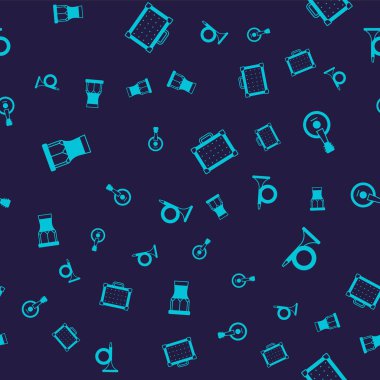 Afrika perküsyon davulunu, Banjo Gitar amplifikatörünü ve Trompet 'i pürüzsüz desene ayarlayın. Vektör.