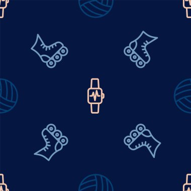 Voleybol paten pisti ve kalbinde pürüzsüz bir iz olan Smart saati ayarlayın. Vektör.