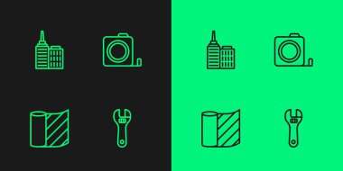 Hat ayarlanabilir ingiliz anahtarı Duvar Kağıdı Şehri manzarası ve Rulet inşaat ikonu. Vektör.