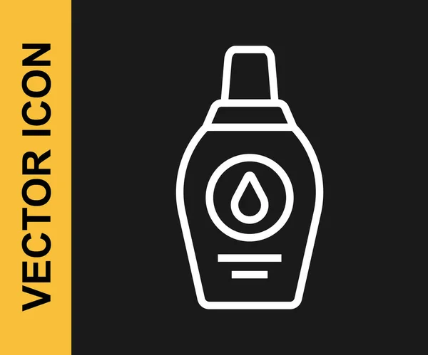 White Line Bottle Shampoo Icon Isolated Black Background Vector — Stock Vector