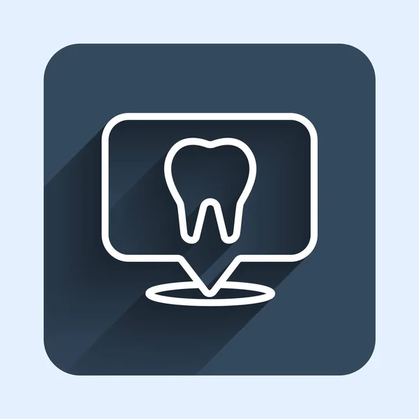 Weiße Linie Dental Clinic Standort Symbol Isoliert Mit Langem Schatten — Stockvektor