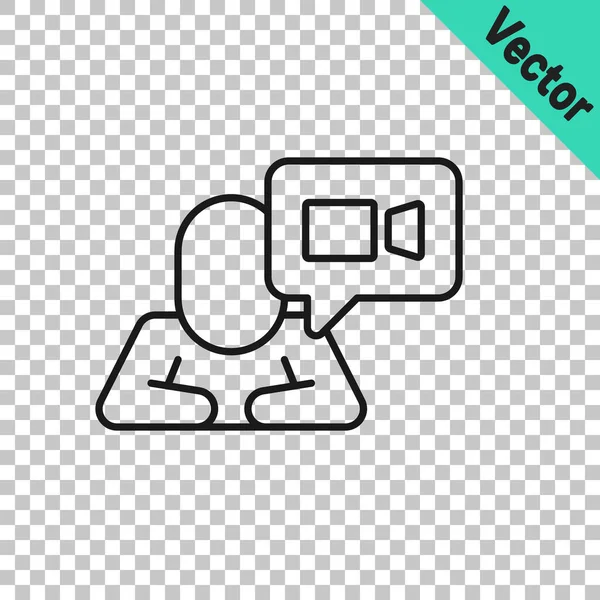 Black Line Video Chat Konferenz Icon Isoliert Auf Transparentem Hintergrund — Stockvektor