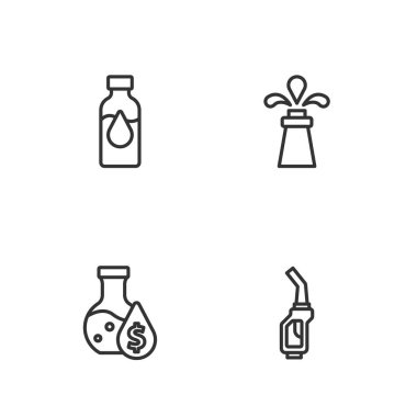 Benzin pompası enjektör benzin test tüpü ve sondaj ikonu ayarlayın. Vektör.