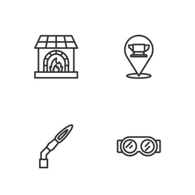 Kaynak gözlüğü, nalbant fırını ve örs alet simgesini ayarla. Vektör.