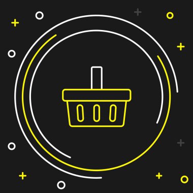 Çizgi alışveriş sepeti simgesi siyah arkaplanda izole edildi. İnternetten satın alma konsepti. Servis tabelası. Alışveriş arabası sembolü. Renkli taslak konsepti. Vektör.