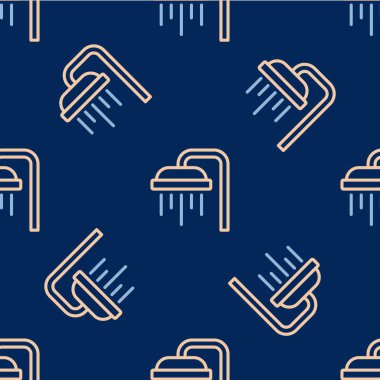 Su damlaları akan duş başlığı mavi arka planda izole edilmiş bir ikon. Vektör.