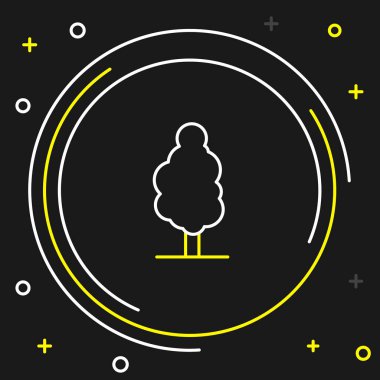 Çizgi Ağacı simgesi siyah arkaplanda izole edildi. Orman sembolü. Renkli taslak konsepti. Vektör.