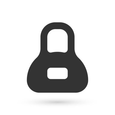 Beyaz arkaplanda gri ağırlık simgesi izole edildi. Kilogram ağırlık kaldırmak ve ölçmek için ağırlık bloğu. Kütle sembolü. Vektör.