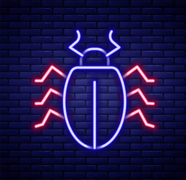 Leuchtende Leuchtschrift Colorado Beetle Symbol Isoliert Auf Backsteinwand Hintergrund Buntes — Stockvektor