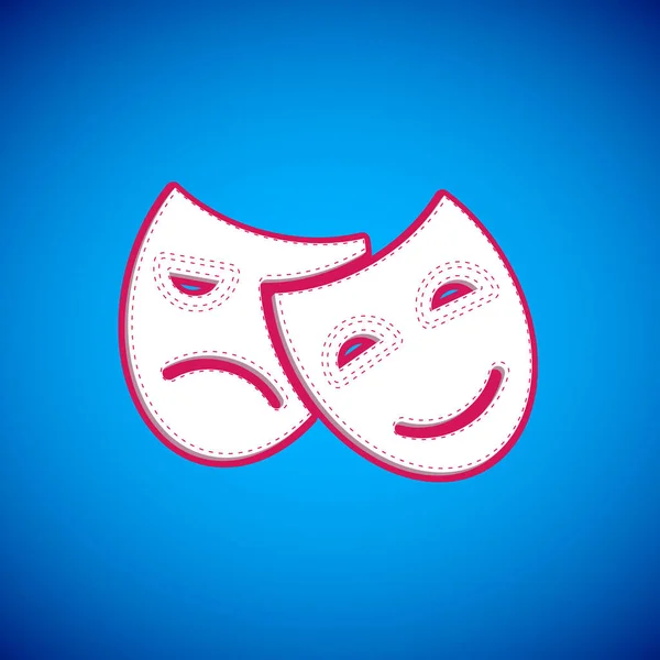 White Comedy Tragedy Theatrical Masks Icon Isolated Blue Background Vector — 图库矢量图片